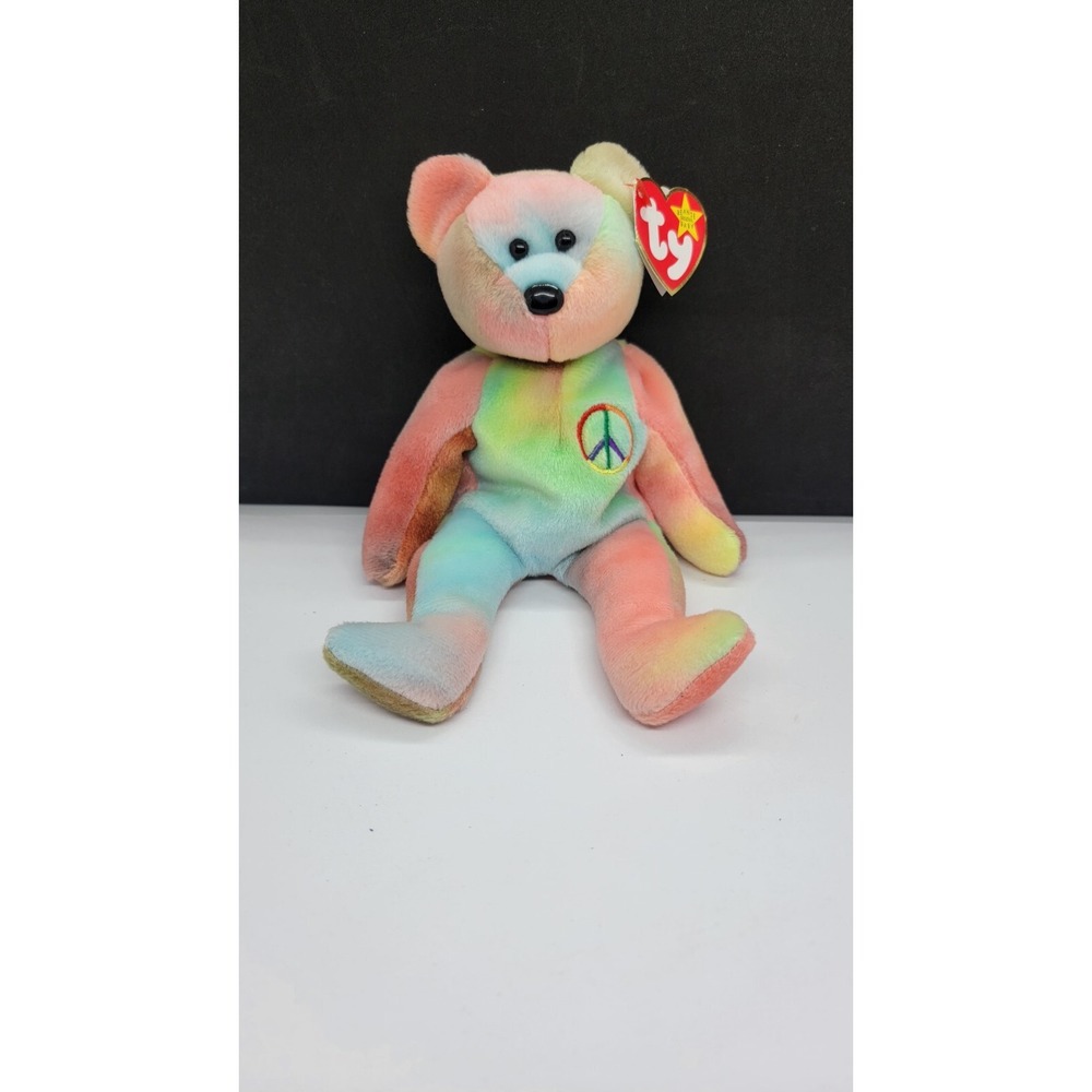 Vintage 1996 Ty Beanie Baby Multi Color Peace Bear Retired Plush With Tags